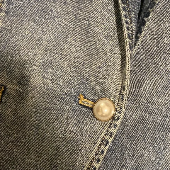 Chico's Pearl Look Studded Blue Jean Jacket - Picture 4 of 5
